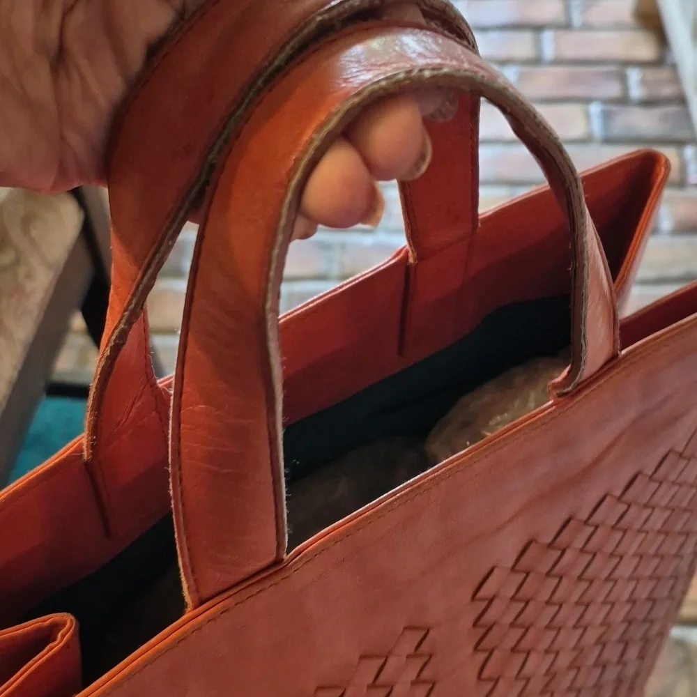 Bottega Veneta Persimmon Intrecciato Woven Leather Tote With Blue Suede Interior - Picture 8 of 14